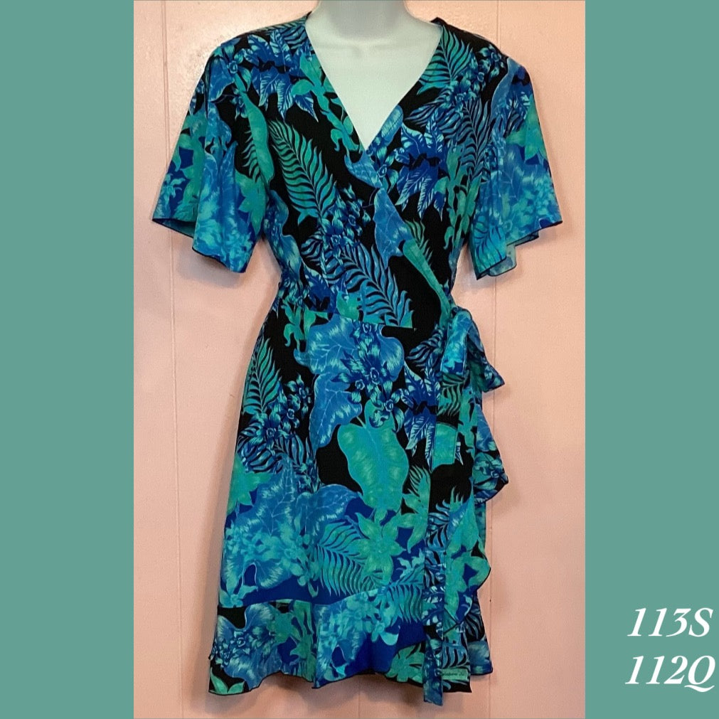 113S - 112Q , Wide sleeve wrap dress with pockets