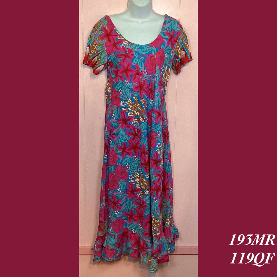 193MRX - 119QF , Sleeved bias cut dress mid length with ruffle plus size