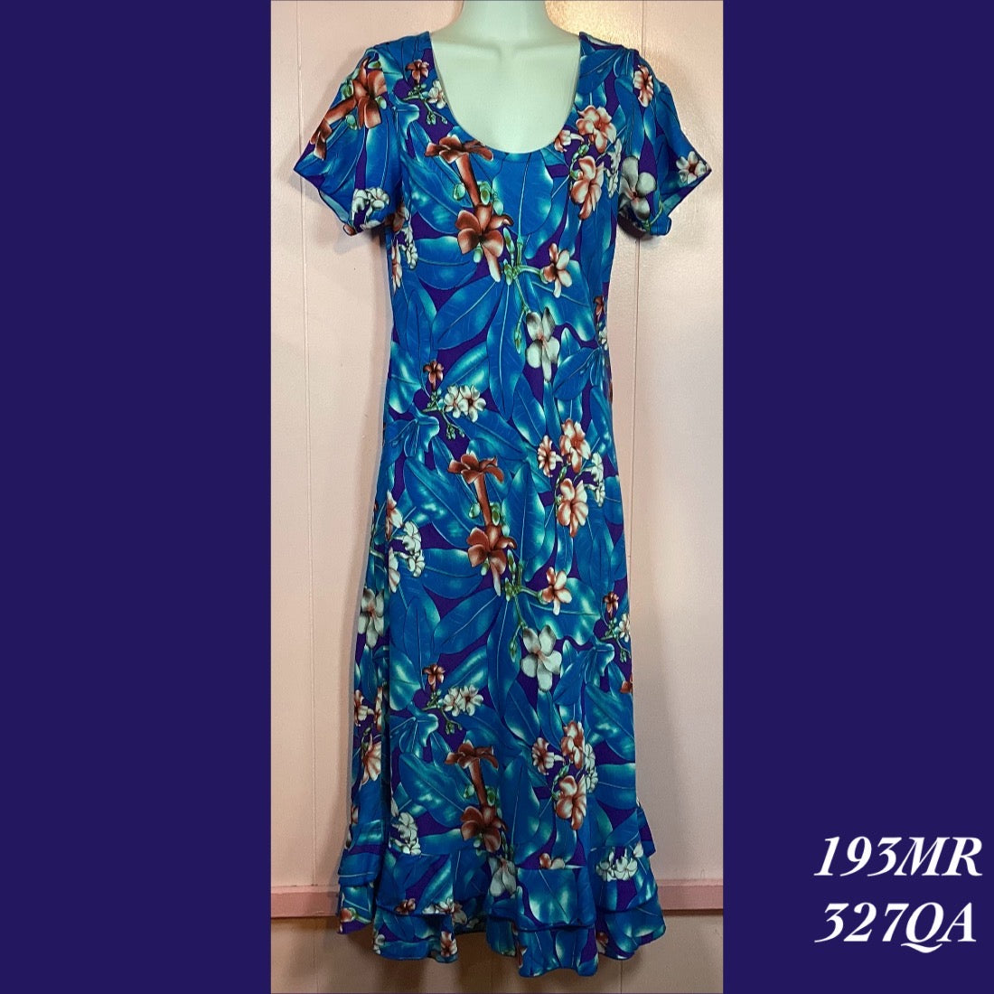 193MR - 327QA , Sleeved bias dress mid length with ruffle