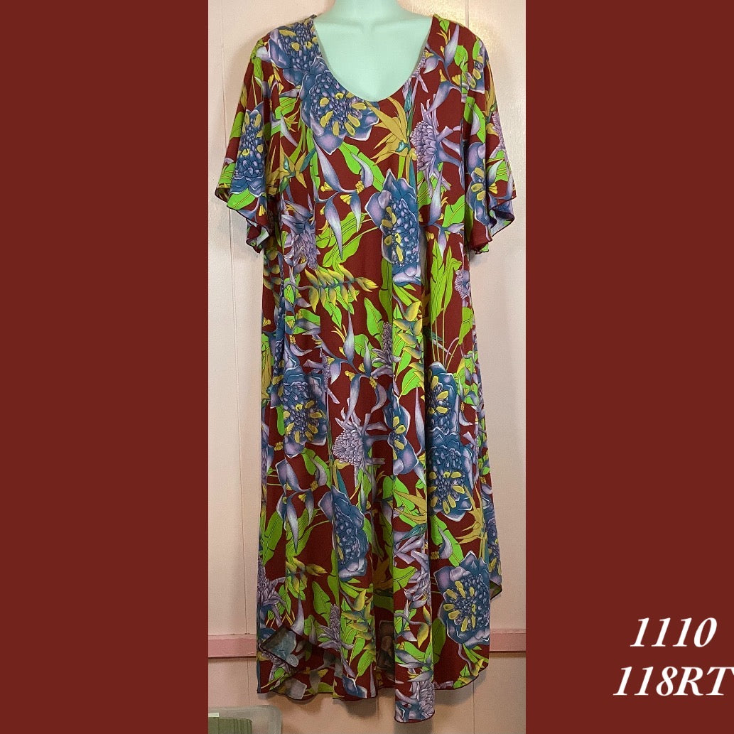 1110X - 118RT , Resort Dress with pockets and scalloped hemline and sleeves plus size