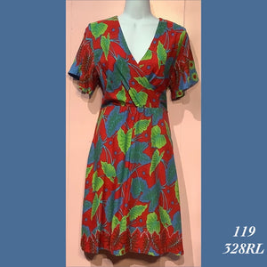 119X - 328RL , Sleeved cross front dress with back zipper and pockets plus size