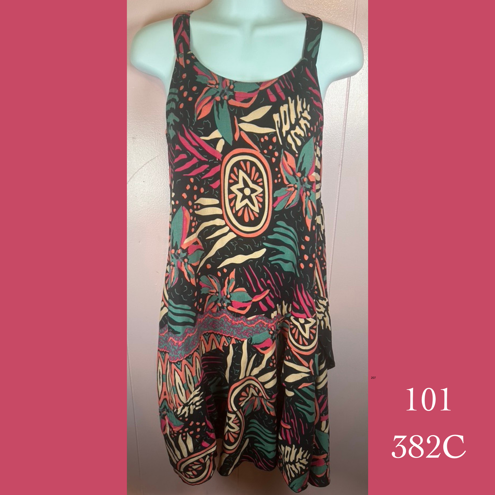 101 - 382C , Tier strap dress with diagonal ruffle and back smocking