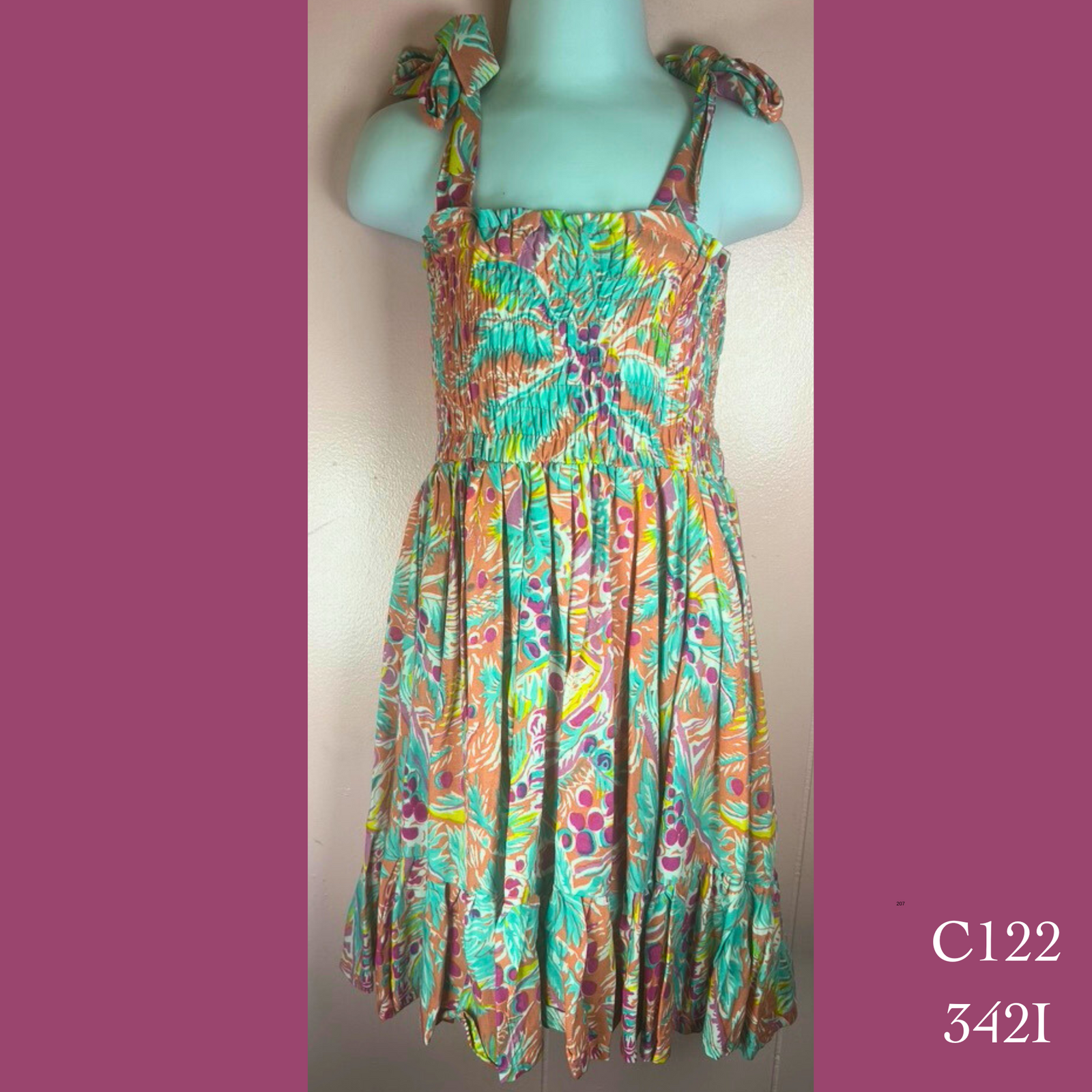 C112 - 342I , Child's elastic top tie strap dress