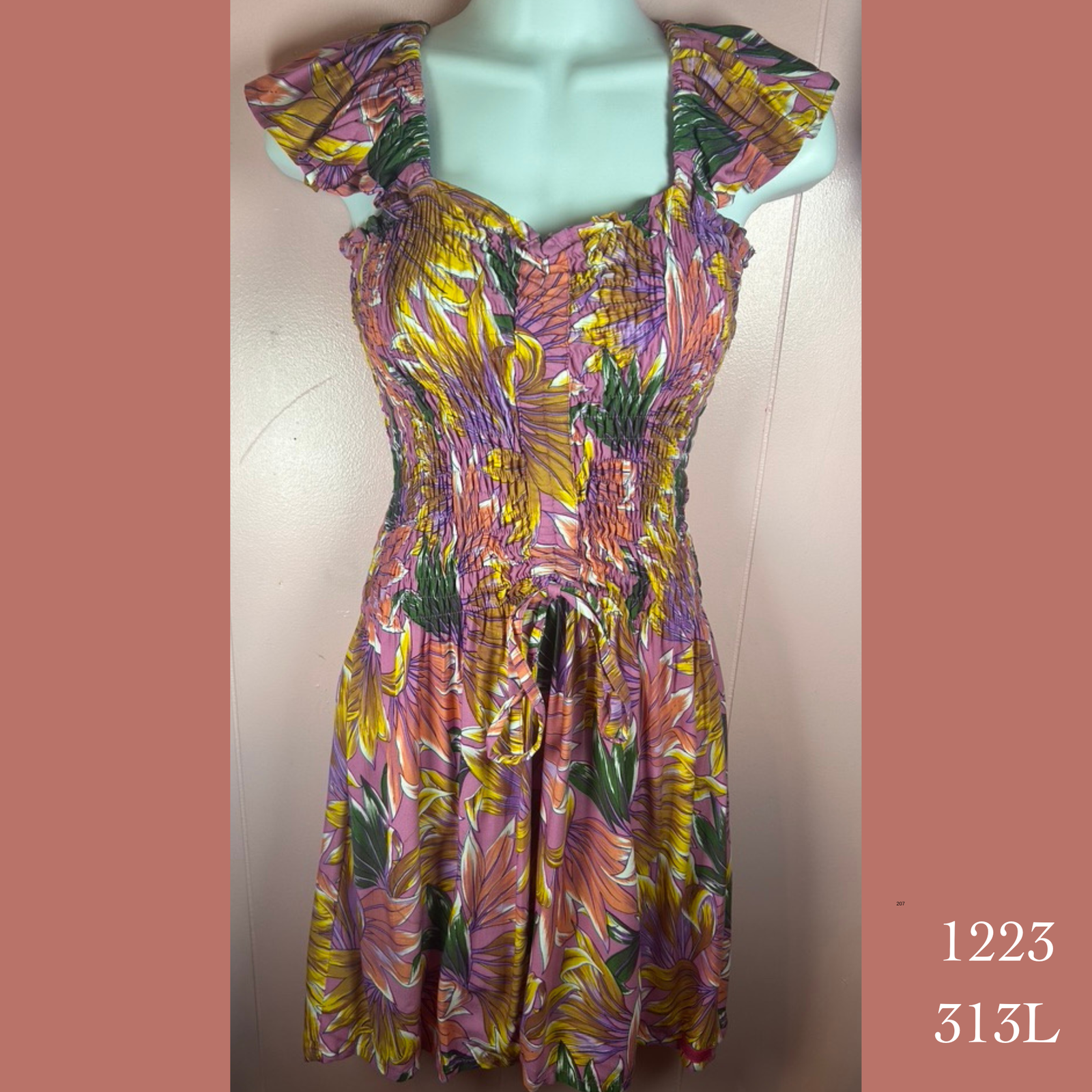 1223 - 313L , Elastic top tie dress