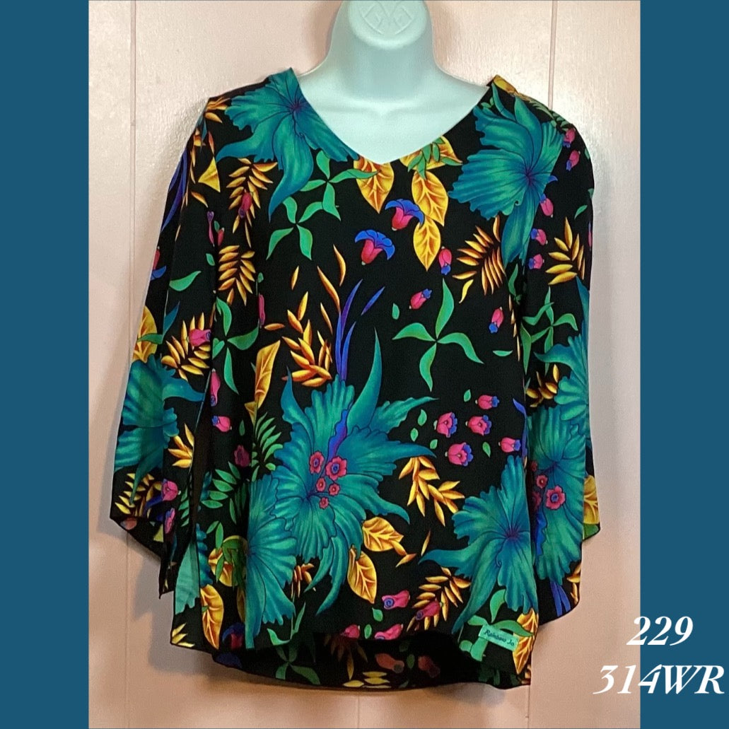 229 - 314WR , V neck tunic top with 3/4 sleeve