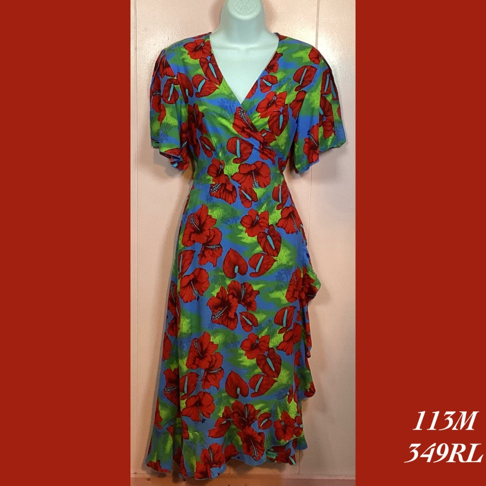 knee length dresses for ladies Rainbow Jo Summer Wrap Midi Dress with Sleeves - 113M