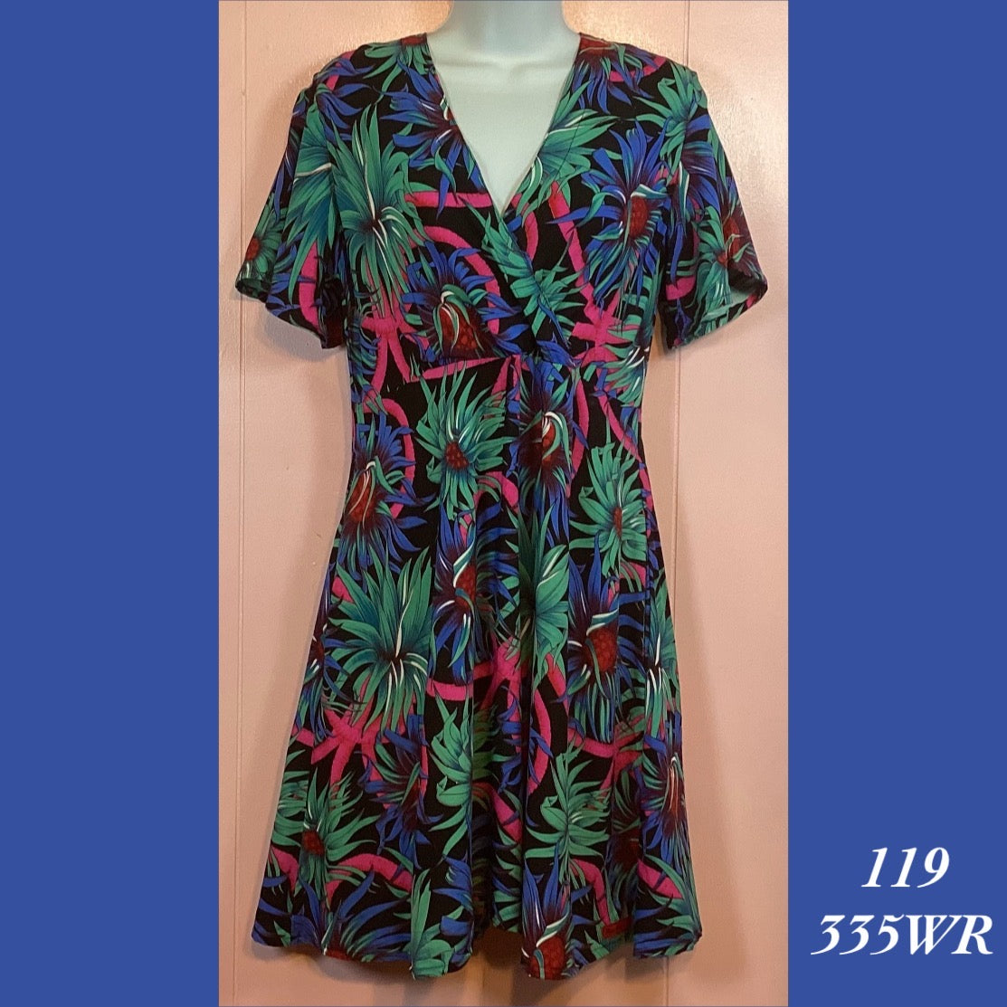 119X - 335WR , Sleeved cross front dress with pockets and zipper back , plus size