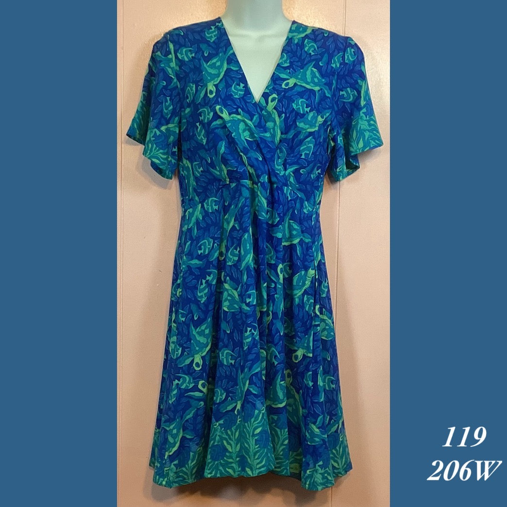 119 - 206W , Sleeved cross front dress with back zipper and pockets