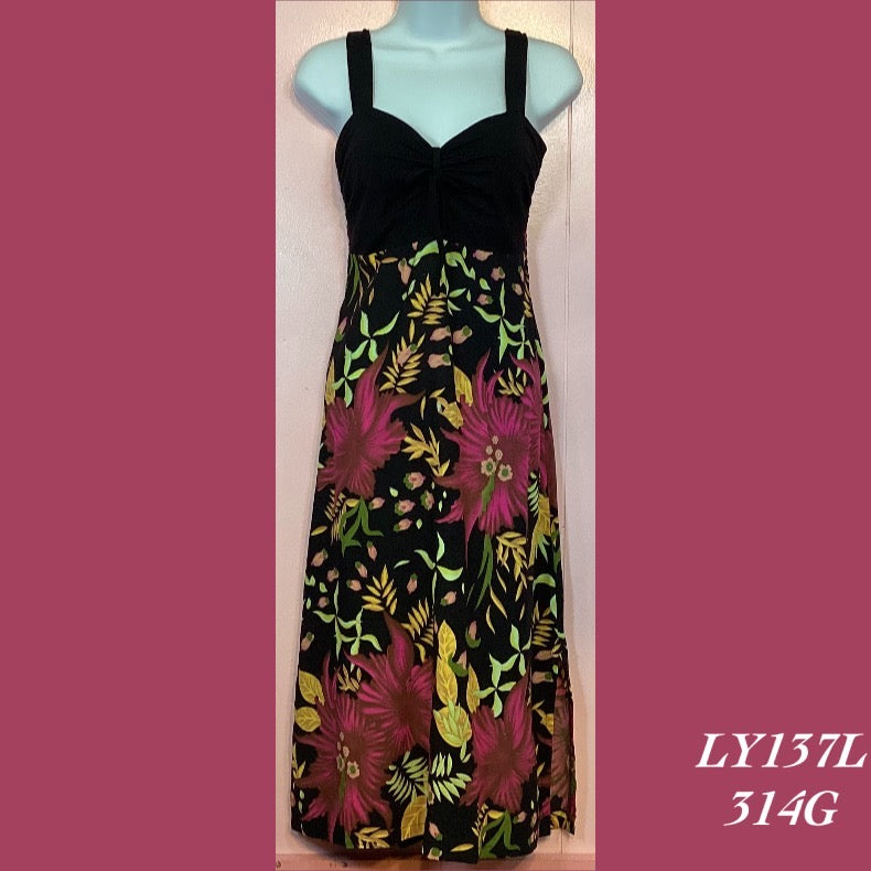 LY137L - 314G , Lycra top tie front dress long