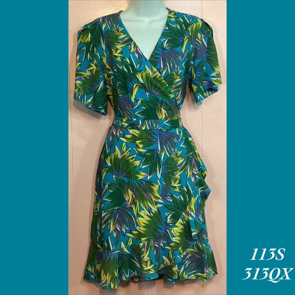 113S - 313QX , Wide sleeve wrap dress with pockets