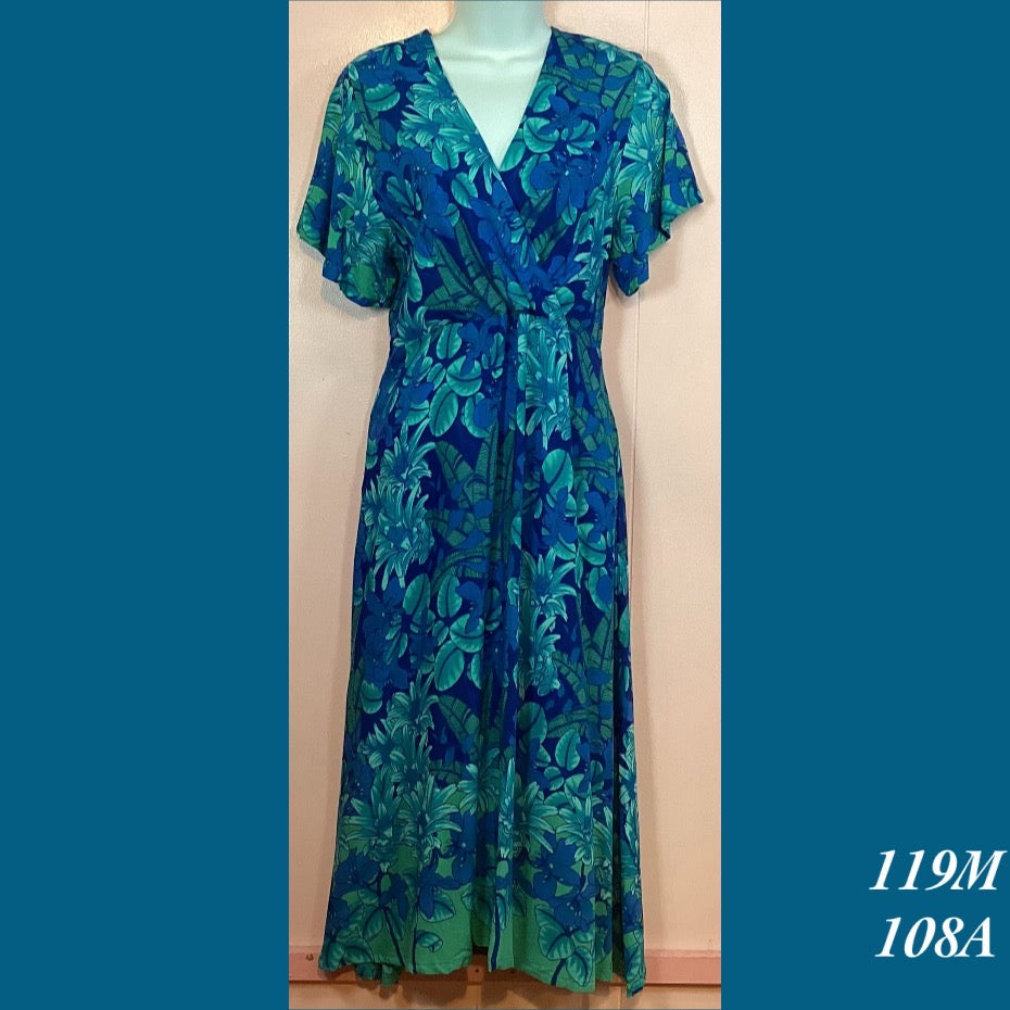 119M - 108A , Sleeved cross front dress with pockets long