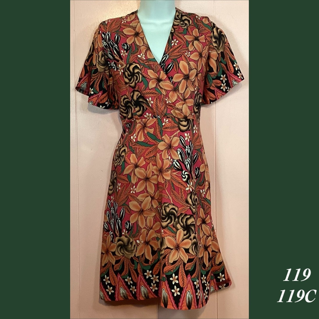 119 - 119C , Sleeved cross front dress with pockets