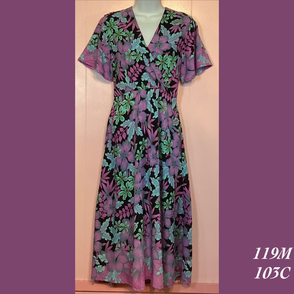 119MX - 103C , Sleeved cross front dress with pockets long plus size