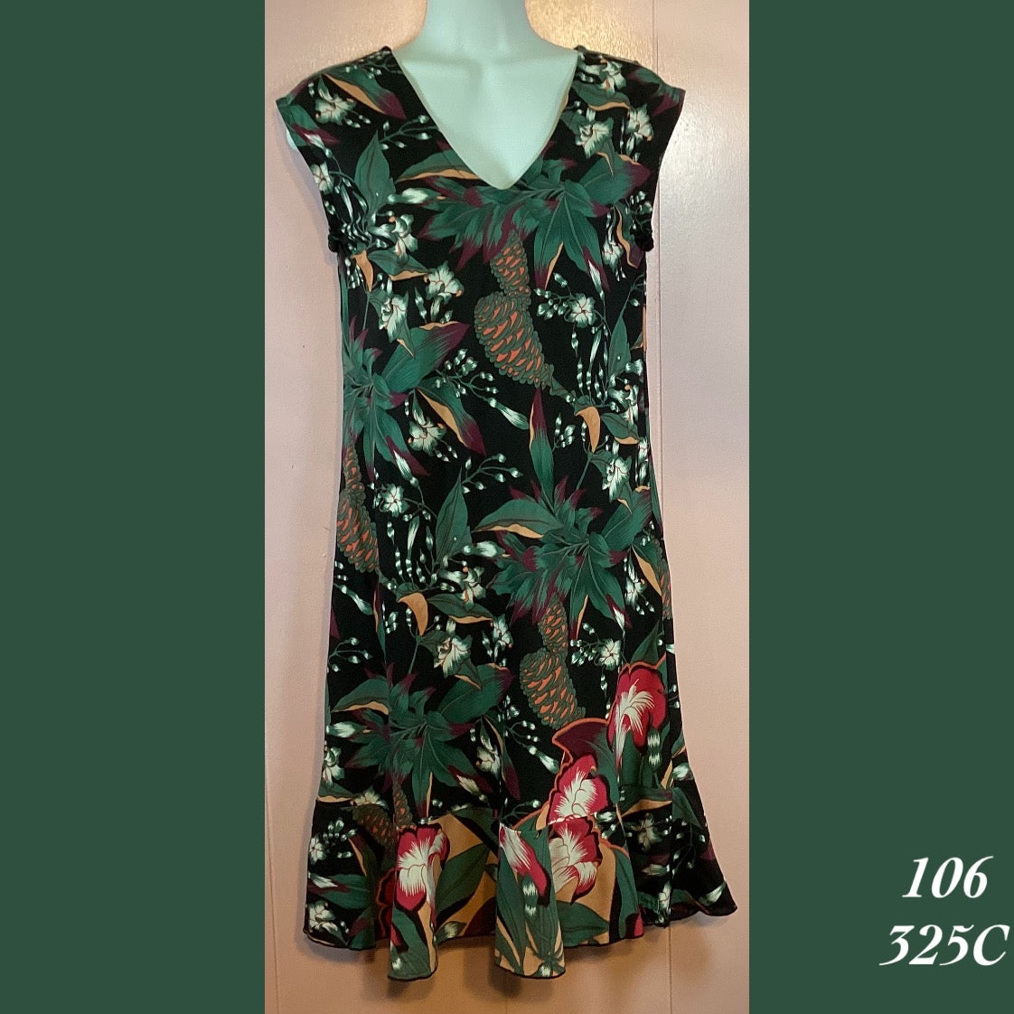 106 - 325C , V neck bias cut knee length dress