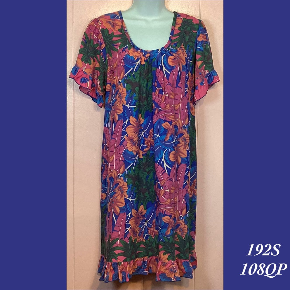 192S - 108QP, Ruffle sleeve Mu'u Mu'u with pockets