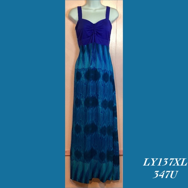 LY137XL - 347U , Lycra top tie front dress floor length