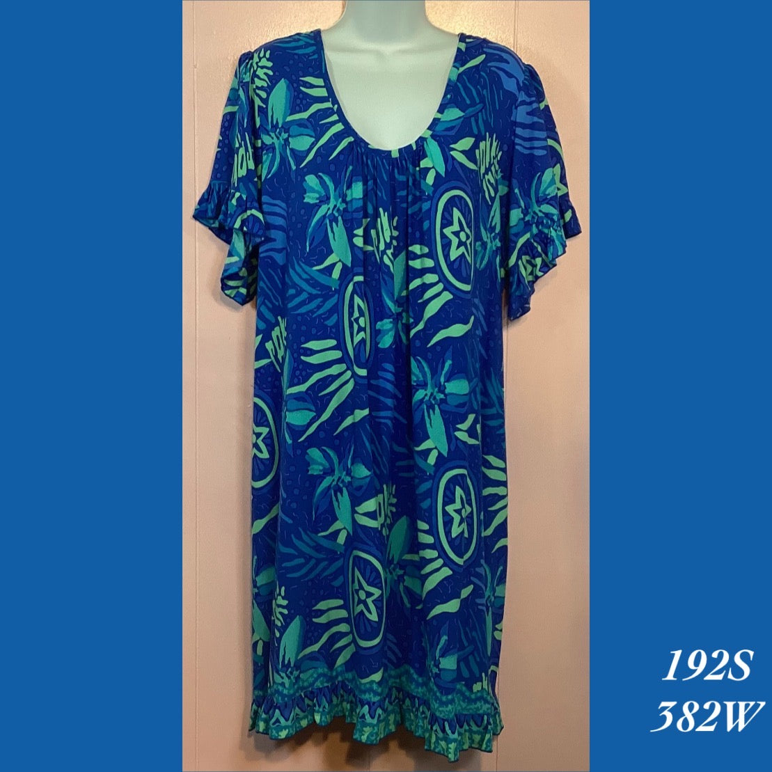 192SX - 382W , Ruffle sleeve Mu'u Mu'u with pockets plus size