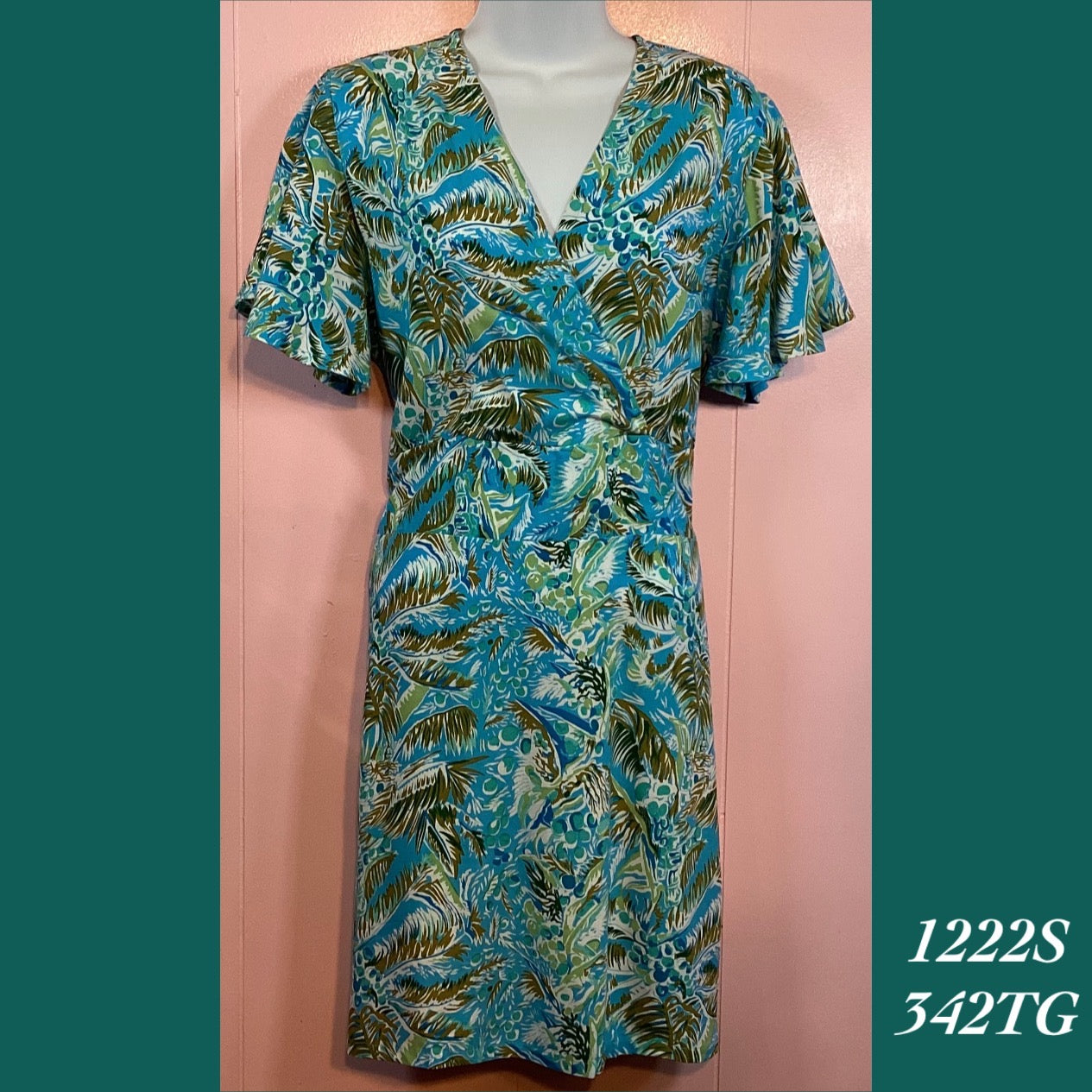 1222S - 342TG , Bell sleeved cross front dress