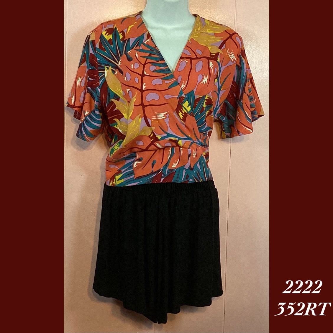 2222 - 352RT , Bell sleeved cross front top