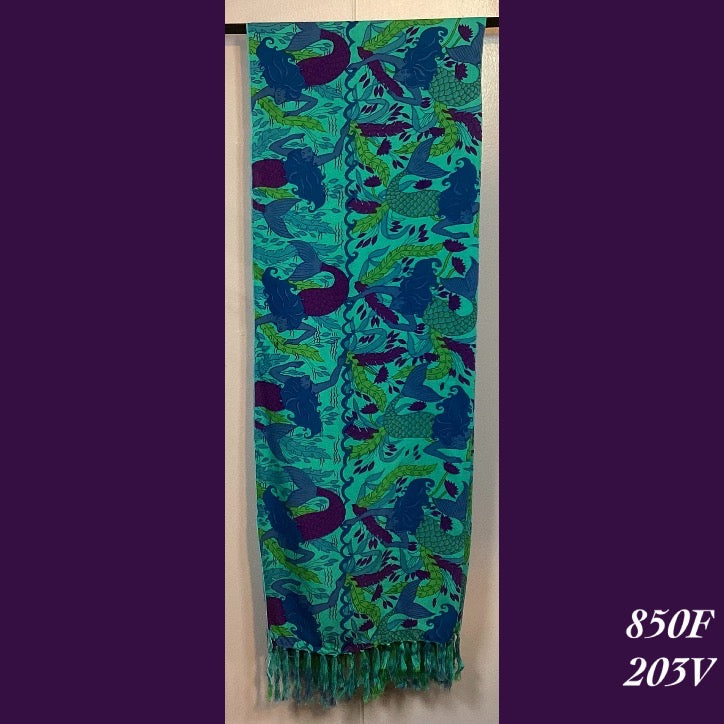 850F - 203V , Fringed scarf with mermaids