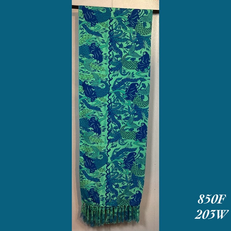 850F - 203W , Fringed scarf with mermaids