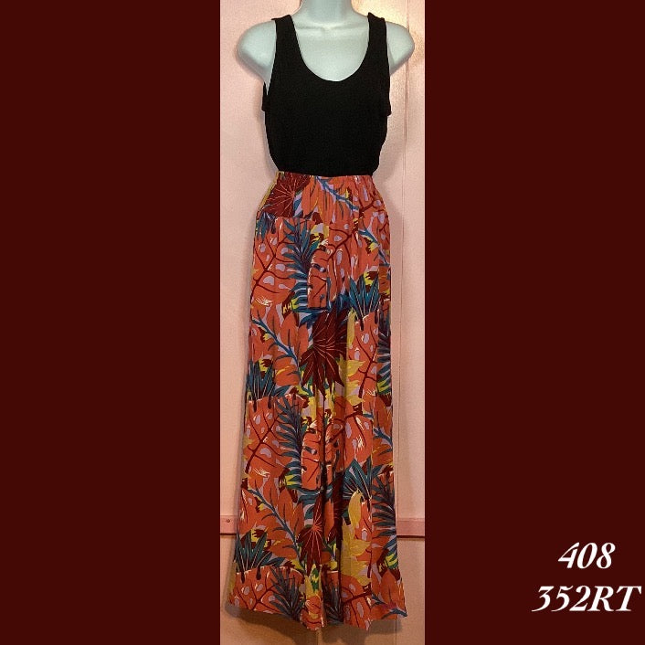 408 - 352RT , Wide leg long pant with pockets