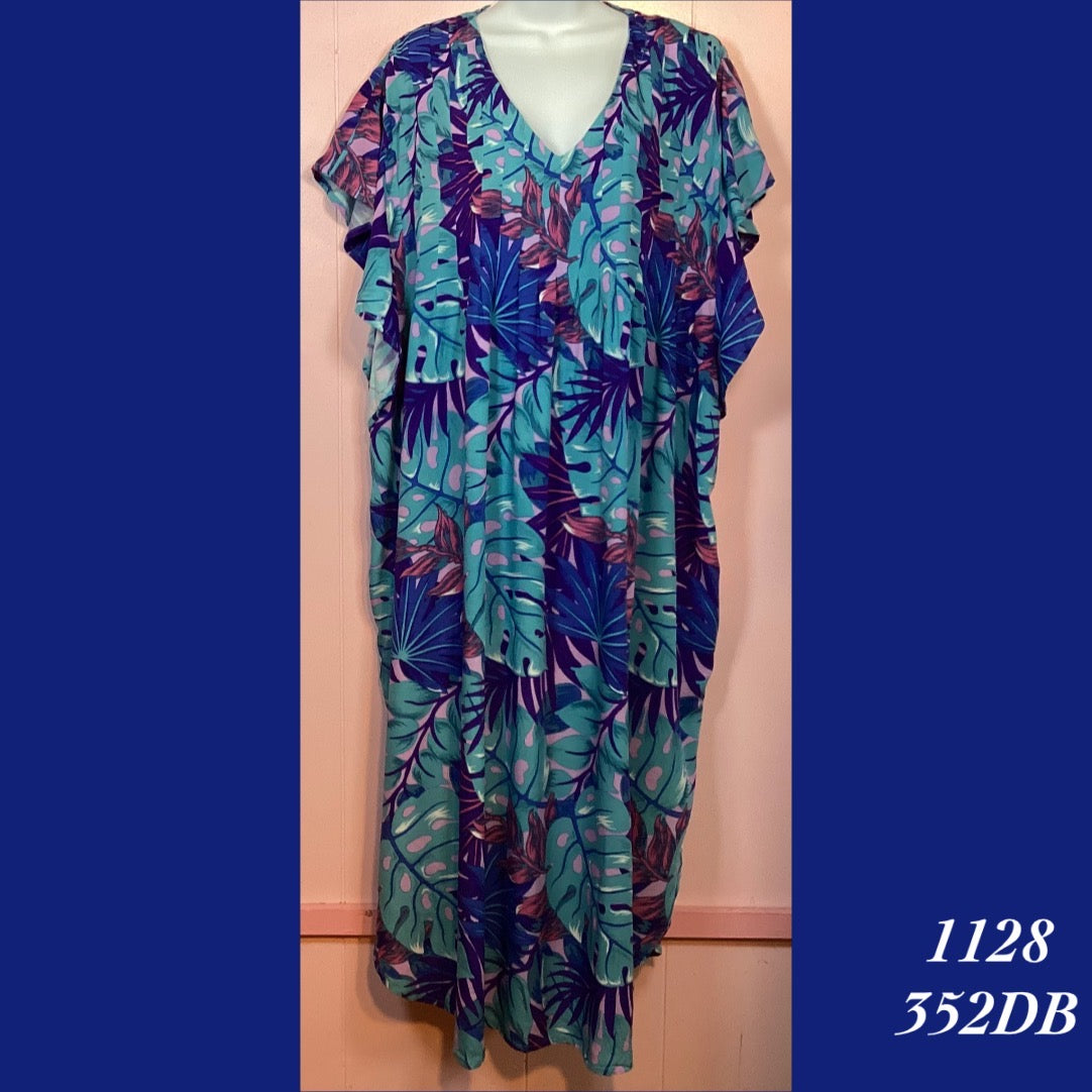 1128 - 352DB , Pleated caftan with scalloped hemline