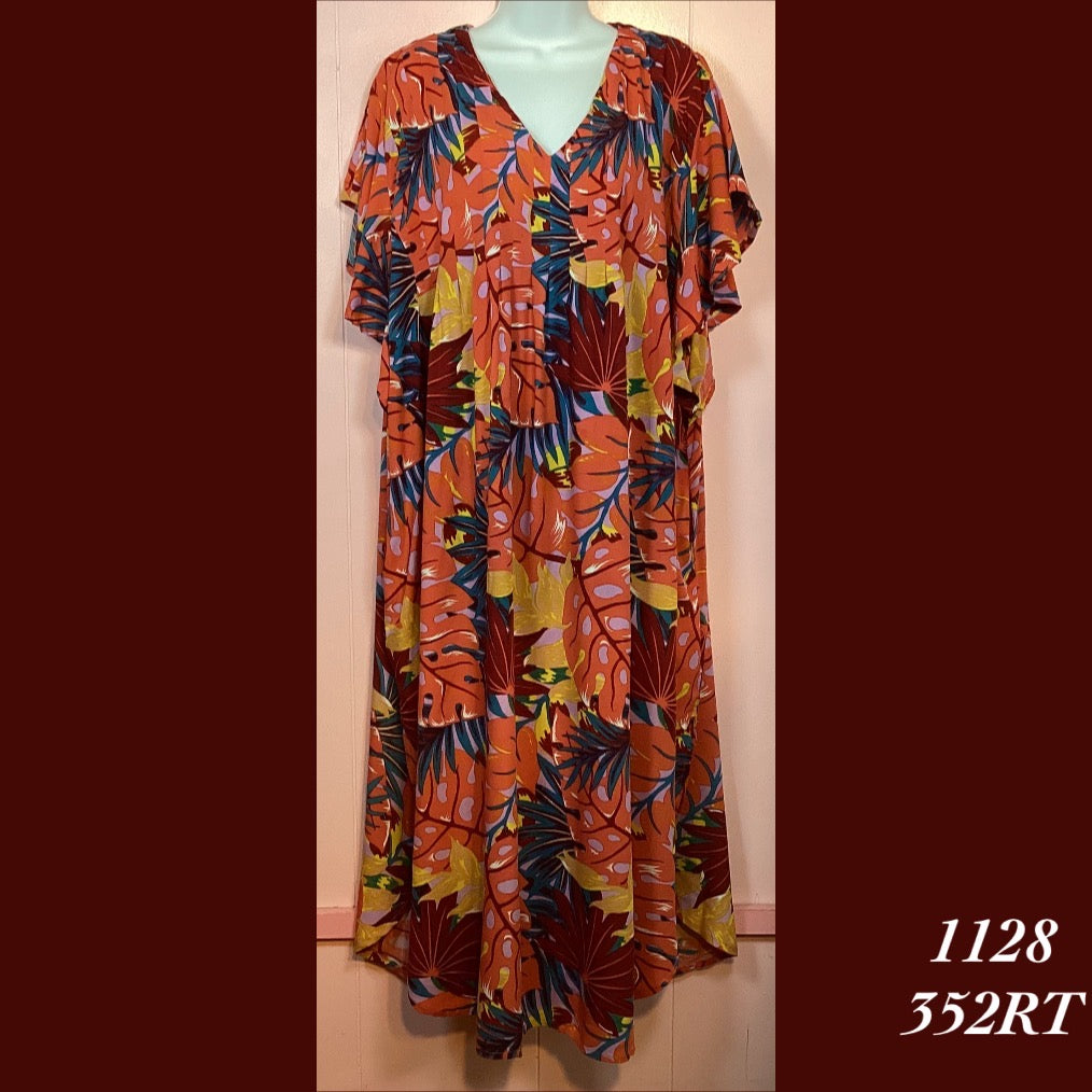 1128 - 352RT , Pleated caftan rounded bottom with pockets