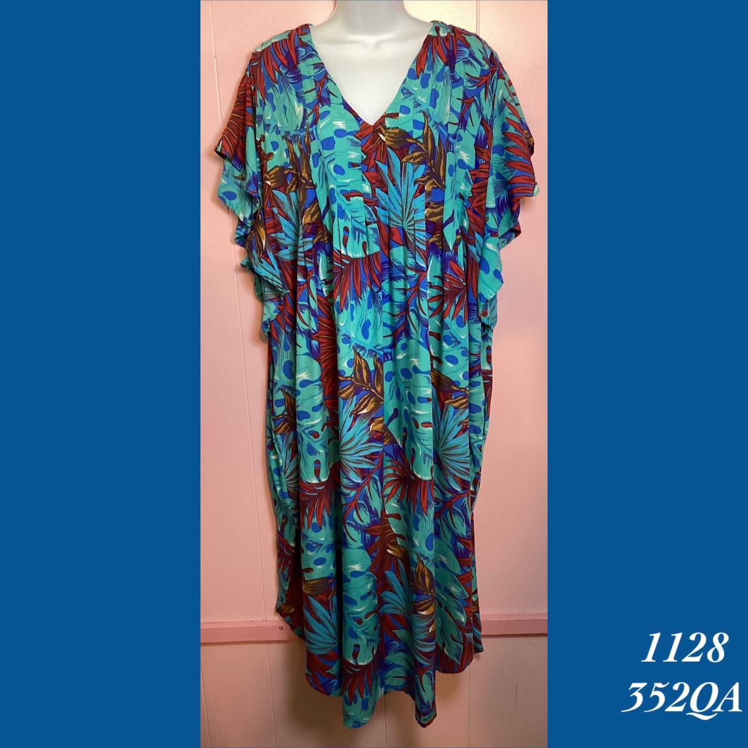 1128 - 352QA , Pleated caftan rounded bottom with pockets