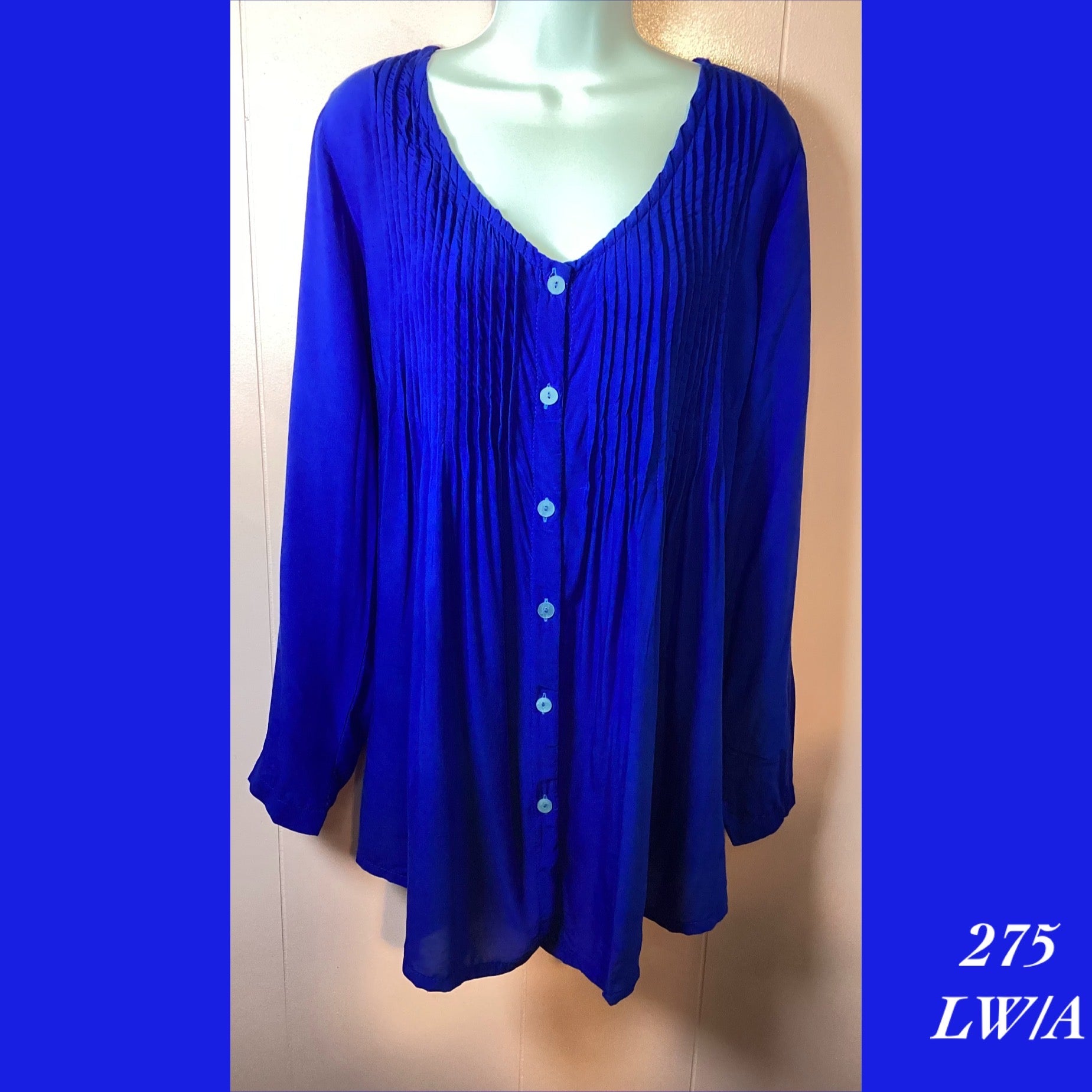 275 -LW/A , Light weight pleated front button blouse