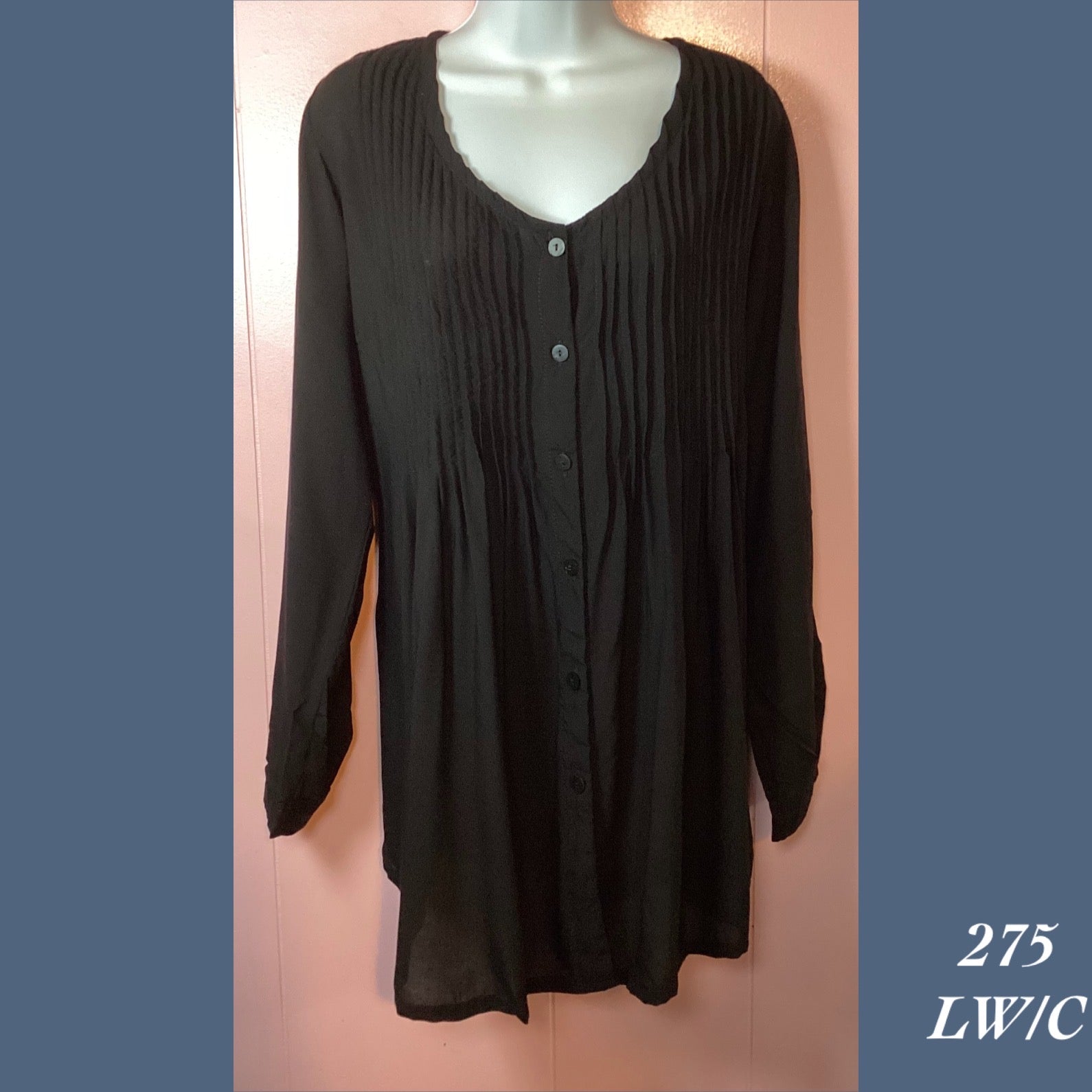 275X -LW/C , Light weight pleated front button blouse plus size