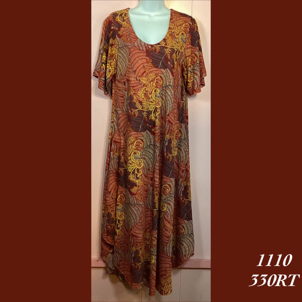 1110 - 330RT , Sleeved Resort Dress with pockets and scalloped hemline XL 1110 - 330RT , Sleeved Resort Dress with pockets and scalloped hemline XL