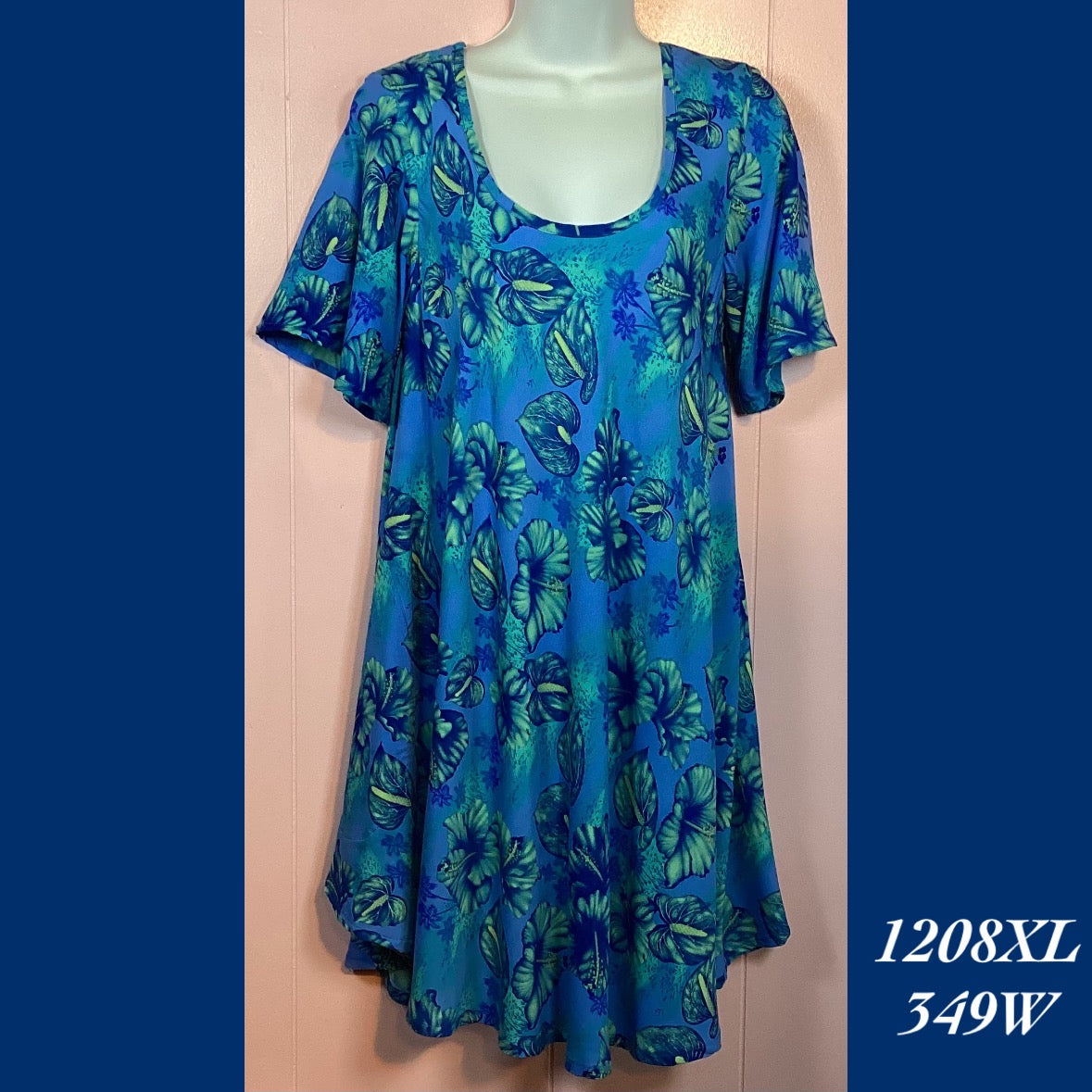 1208XLX - 349W , Sleeved swing tank dress with pockets plus size