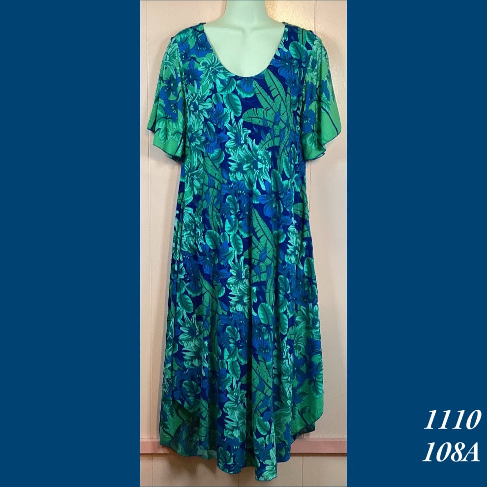 1110 - 108A , Sleeved Resort Dress with pockets and scalloped hemline