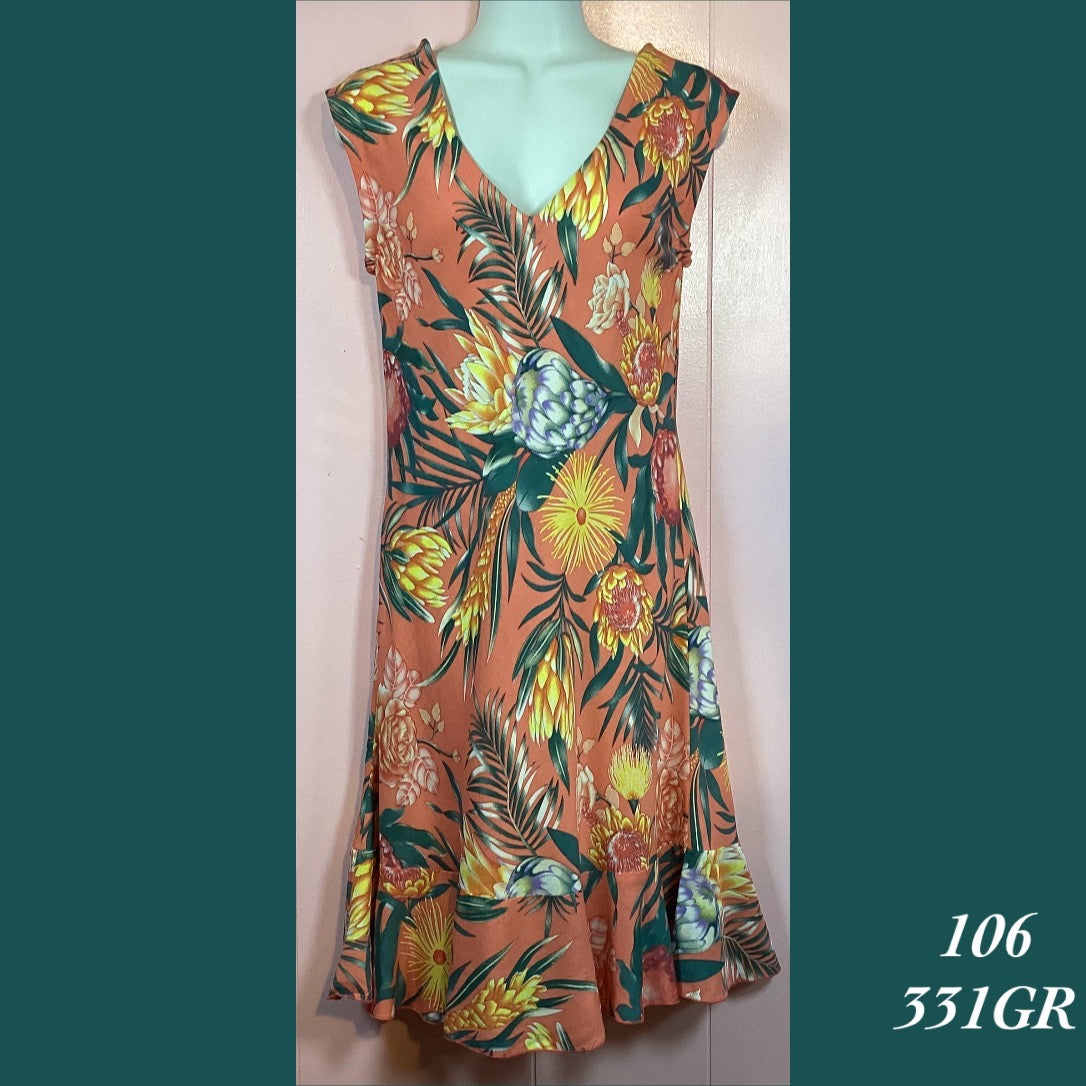 106 - 331GR , V Neck Bias Cut Dress With Ruffle