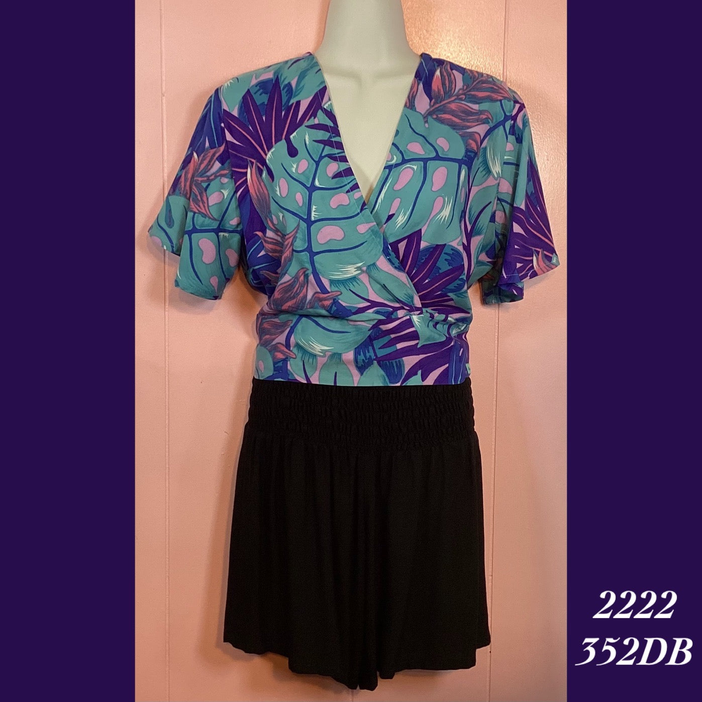 2222X - 352DB , Bell sleeved cross front top plus size