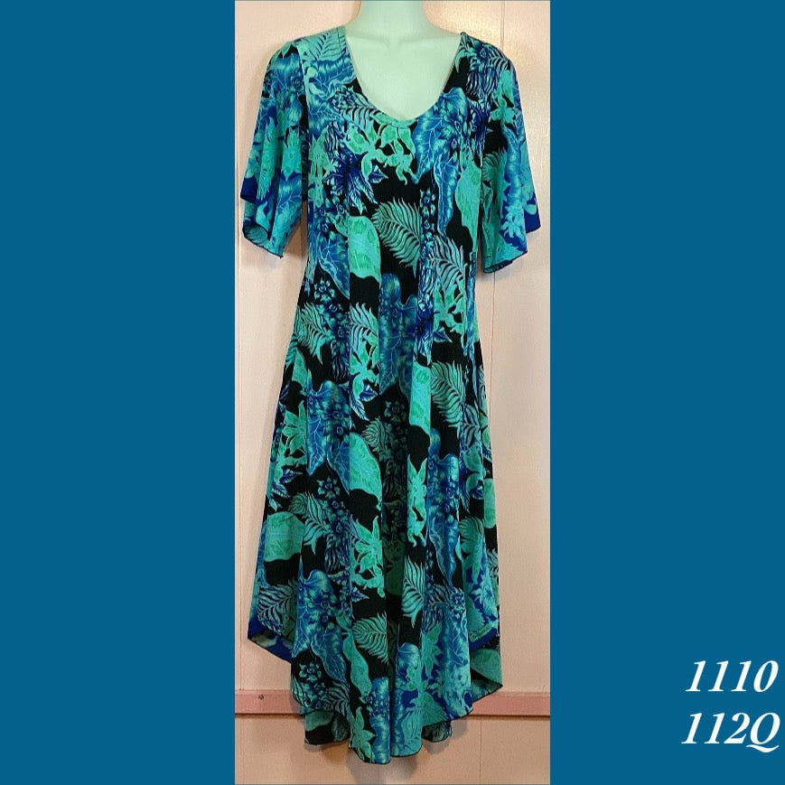 1110 - 112Q , Sleeved Resort Dress with pockets and scalloped hemline
