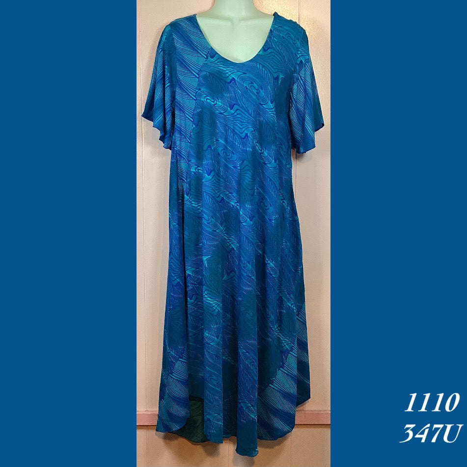 1110X - 347U , Resort Dress with pockets and scalloped hemline and sleeves plus size