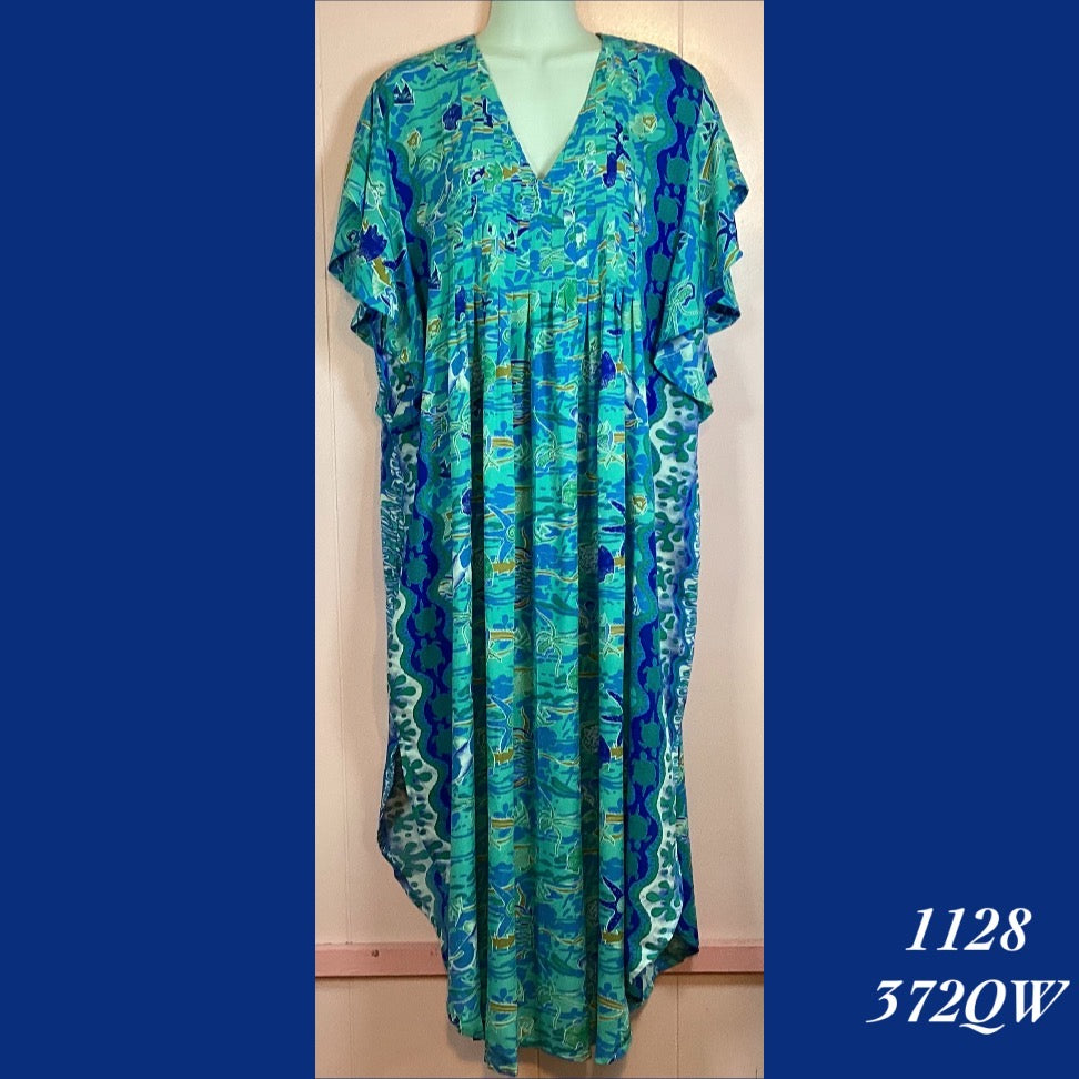 1128 - 372QW , Pleated caftan rounded bottom with pockets