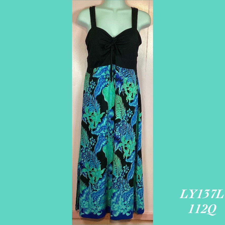 LY137L - 112Q , Lycra top tie front dress long