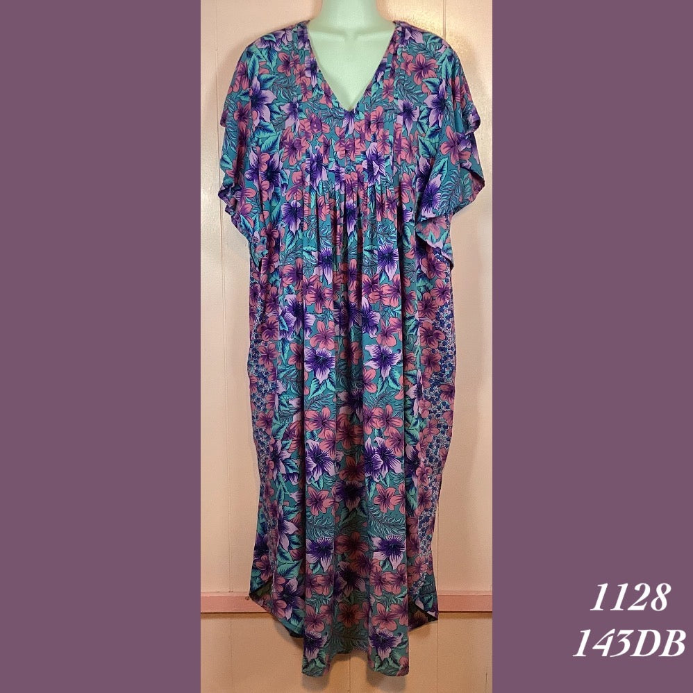 1128 - 143DB , Pleated caftan rounded bottom with pockets