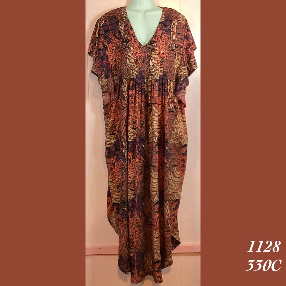 1128 - 330C , Pleated caftan rounded bottom with pockets
