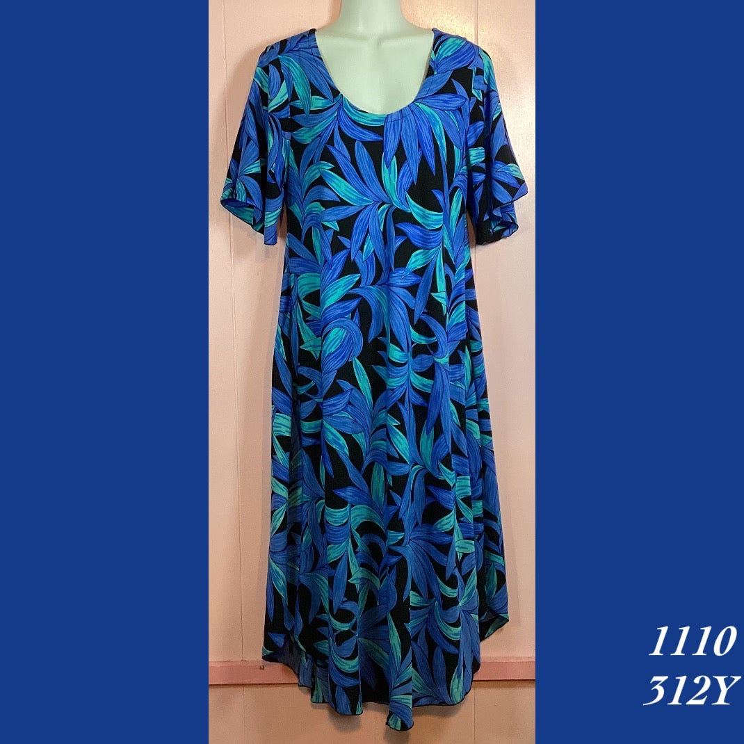 1110 - 312Y , Sleeved Resort Dress with pockets and scalloped hemline