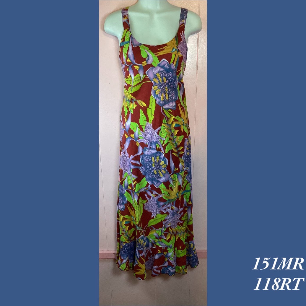 151MR - 118RT , Bias strap dress mid length with ruffle