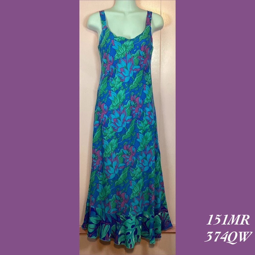 151MR - 374QW , Bias strap dress mid length with ruffle