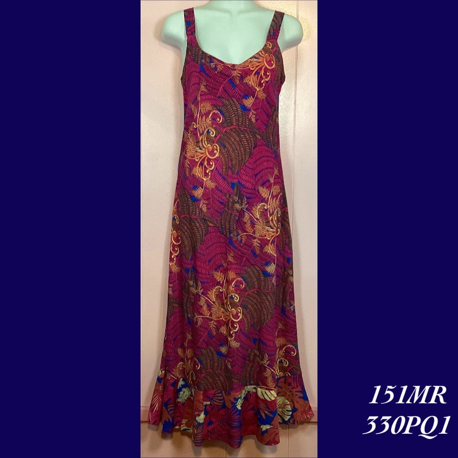 151MR - 330PQ1 , Bias cut strap dress mid length with ruffle