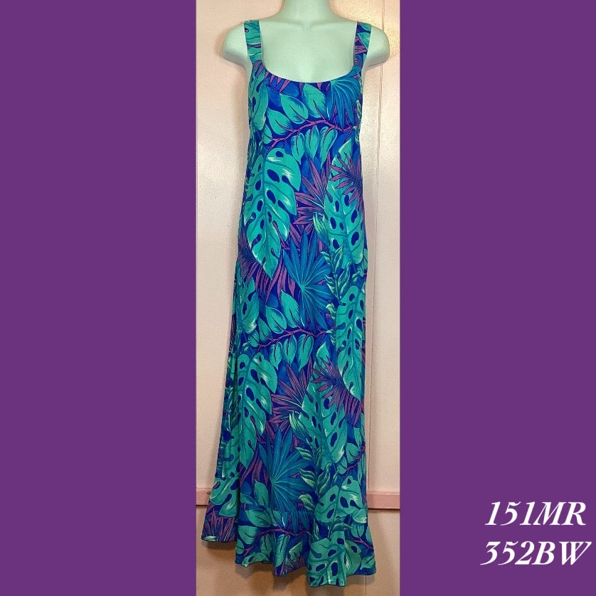 151MR - 352BW , Bias cut strap dress mid length with ruffle