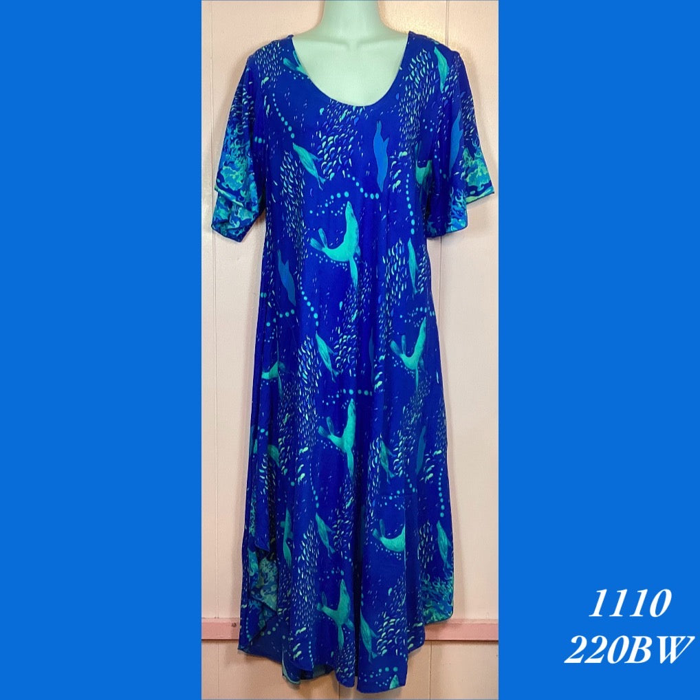 1110X - 220BW , Resort Dress with pockets and scalloped hemline and sleeves plus size