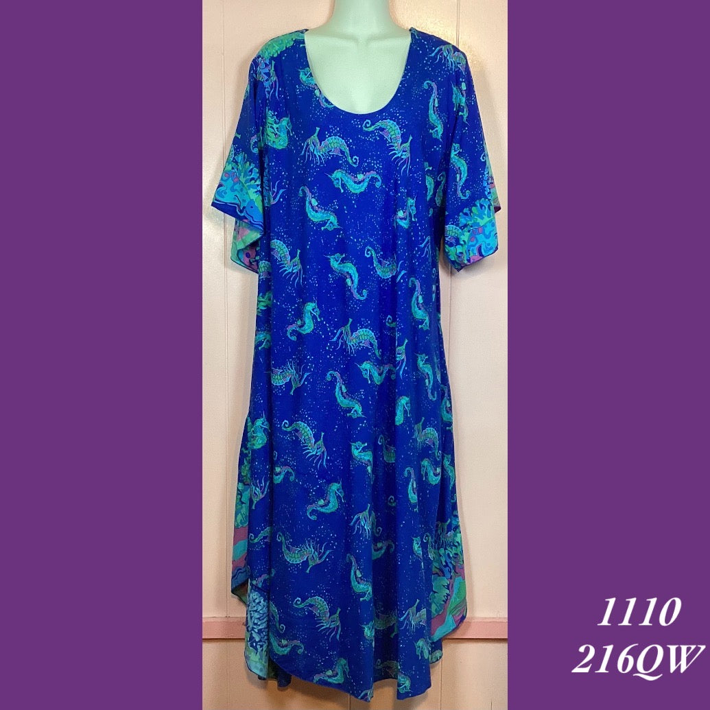 1110X - 216QW , Resort Dress with pockets and scalloped hemline and sleeves plus size