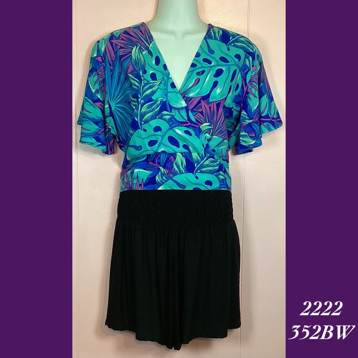 2222 - 352BW  , Bell sleeved cross front top